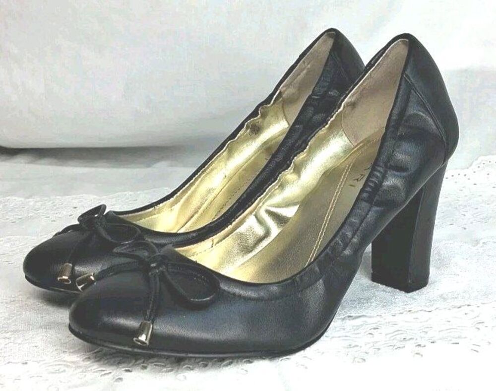 Tahari Womens Black Leather Pumps Heels 6M Tahari Livvy Bow Career Comfort Event